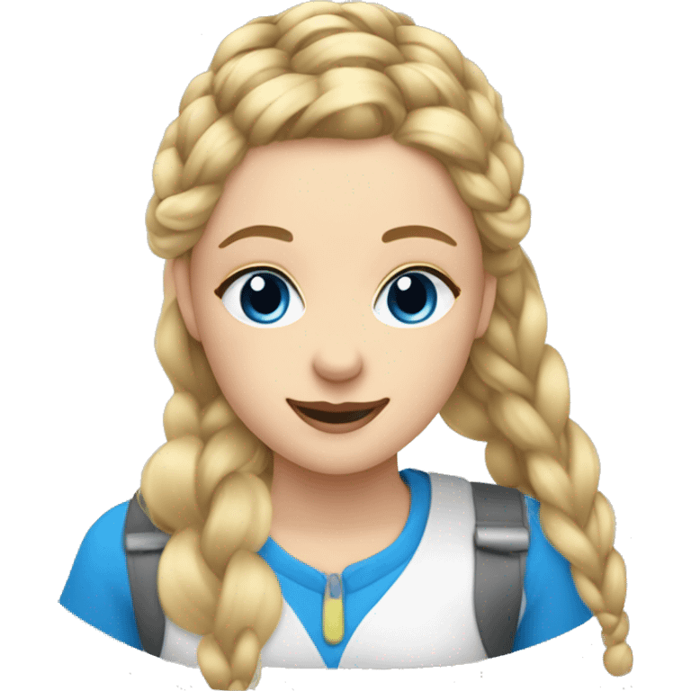 blonde teenager hair in French braids blue eyes doing make up emoji