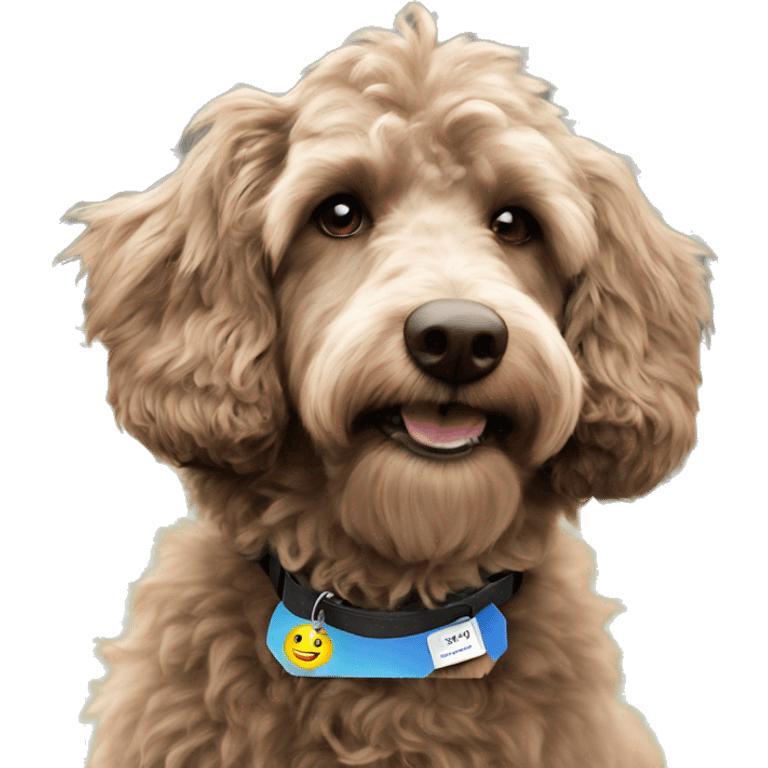 Aussie doodle dog with name tag “Luna” emoji