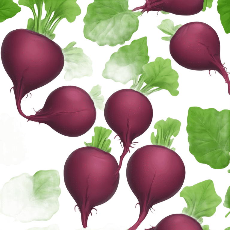 miling beetroot with big expressive eyes, rosy cheeks, and a green leaf on top. Simple and bright design with a cheerful and cartoonish style. emoji