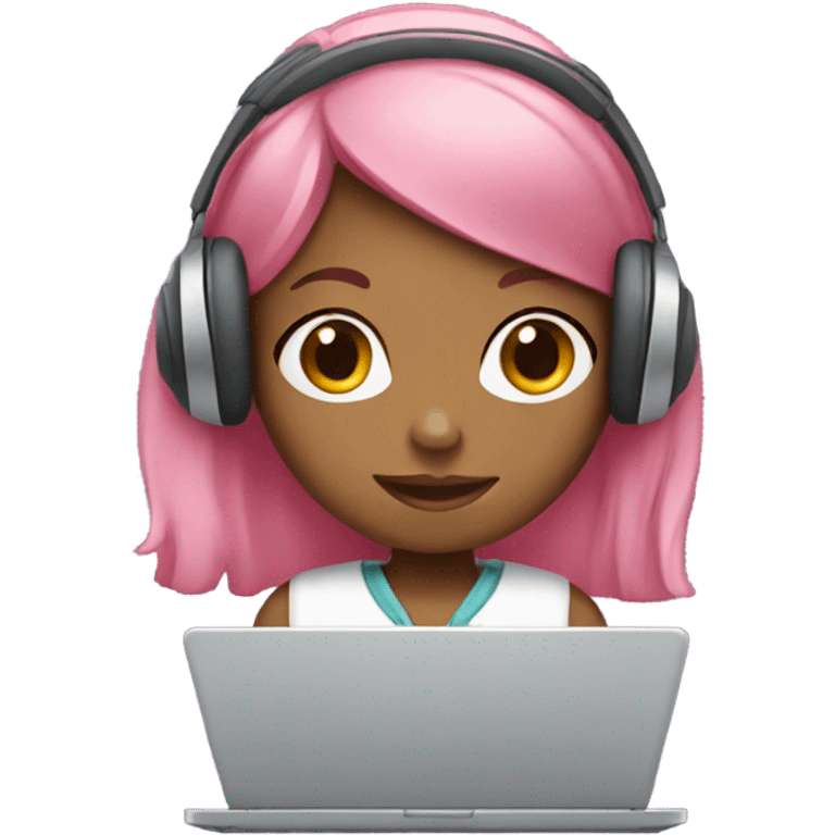 girl with pink hair and headphones on a laptop  emoji