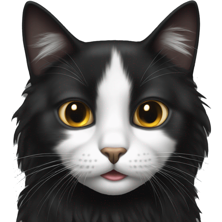 black cat domestic long-haired with white spot on the mouth emoji