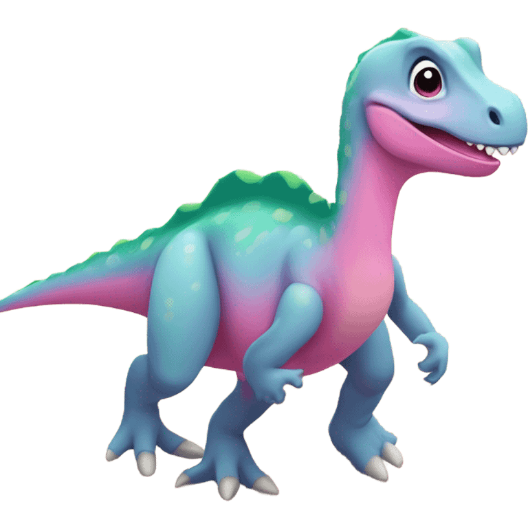 Dinosaur with ballet shoes on a beach emoji