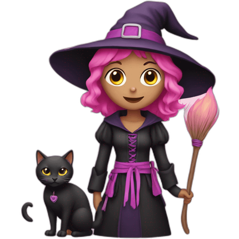 Witch with a cat pink  emoji