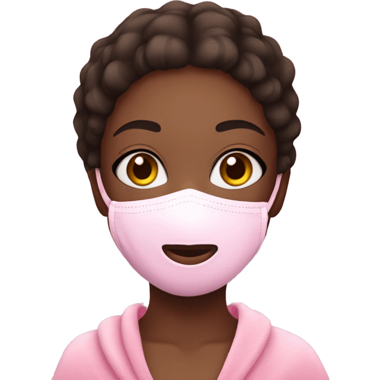 African American girl with pink face mask in a pink towel with dark brown hair  emoji