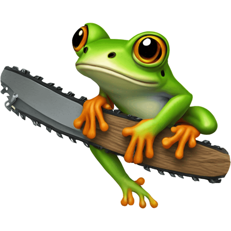 Tree frog sitting on a chainsaw  emoji