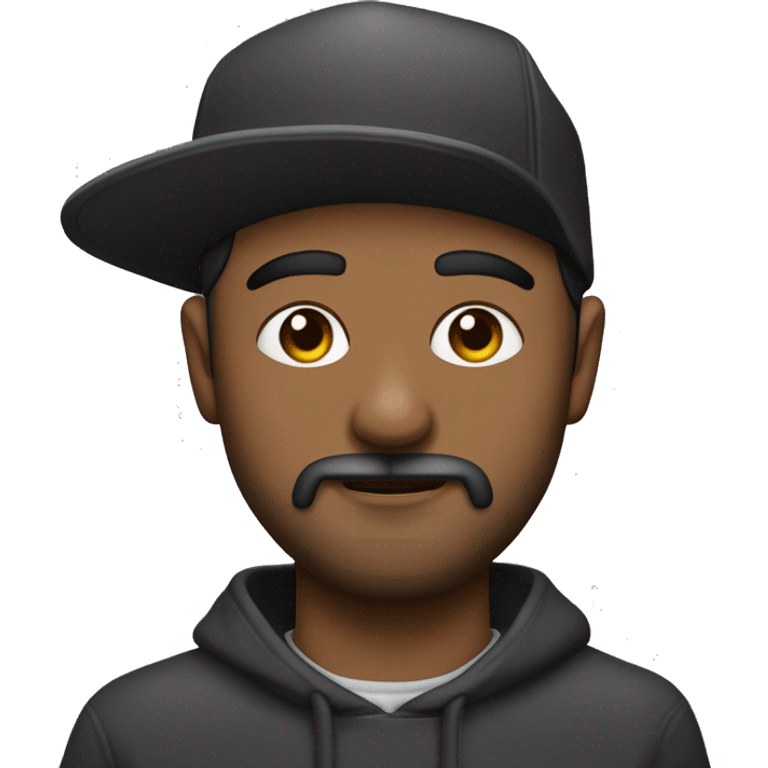 Hombre de tez clara, con ojos claros, barba fina y perilla, gorra negra bordada, y sudadera gris. Expresión relajada y estilo urban emoji