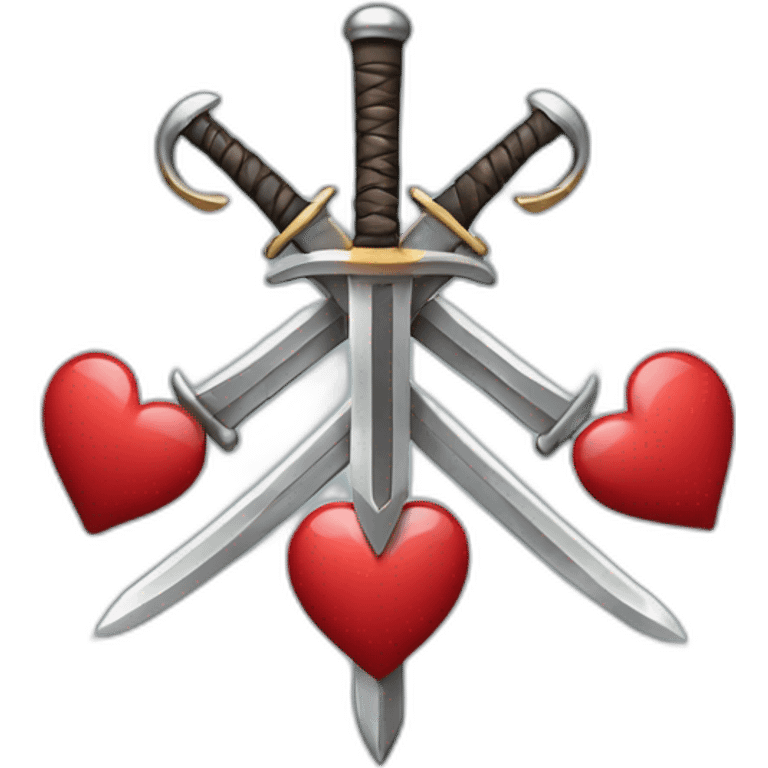 Two cross swords with 2 hearts around  emoji