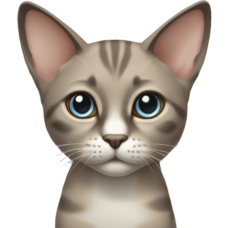 Thai breed realistic cat with a light cream -brown body, dark gray-brown face, ears, and paws. Short fur, sharp ears, striking light blue eyes  emoji