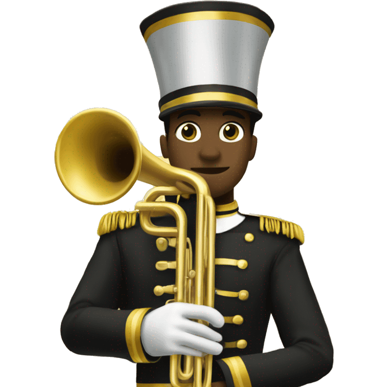 Marching band trumpet player in black and gold uniform emoji