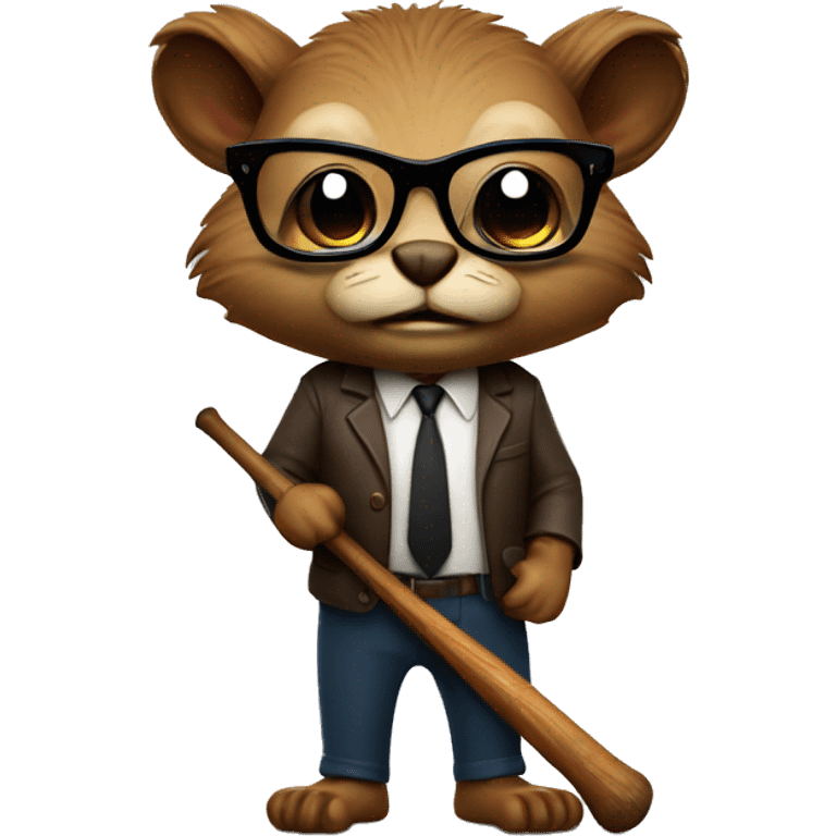 An evil beaver with a bat in his hands and black glasses emoji