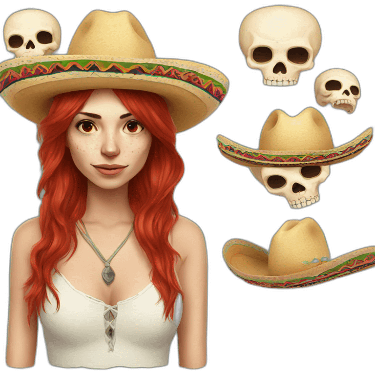 Skull girl mexican red hair Sombrero indie rock emoji