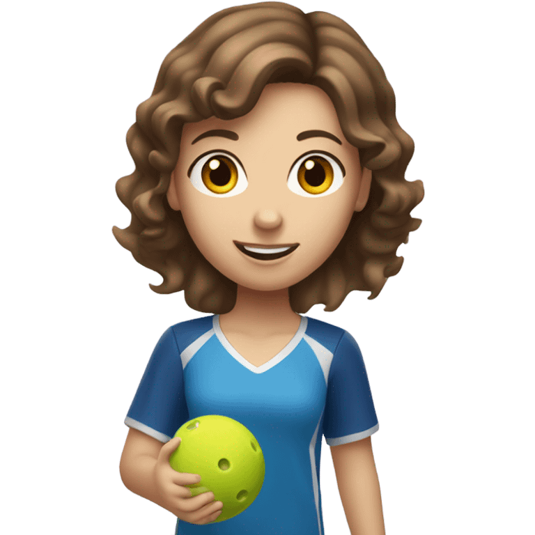 Caucasian girl with brown hair playing Pickleball emoji