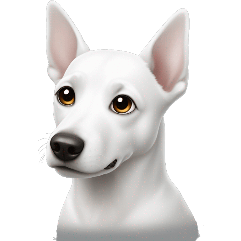 White dog with one black circle around eye and pointed ears emoji