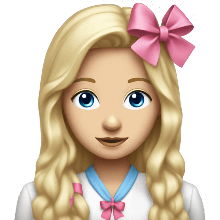 Pretty Blue eyed blonde long hair woman with pink bow in hair that is a psychology major at university  emoji