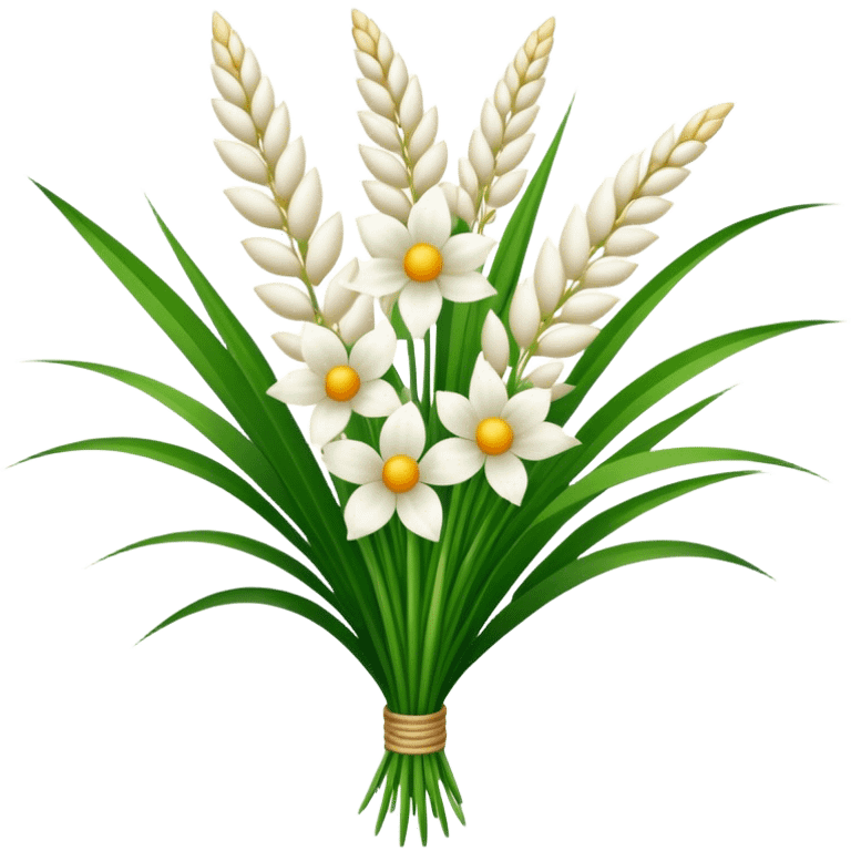 big bouquet white Saccharum Grass flower, stem, leaf emoji