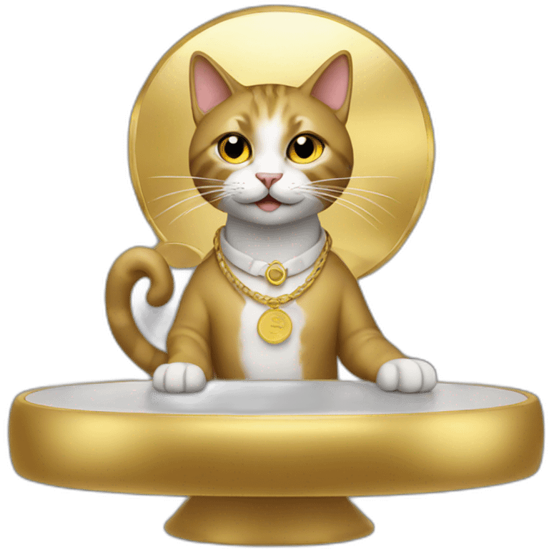 cat secretary sitting on top of the gold cloud emoji