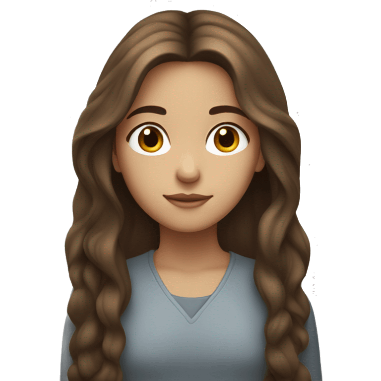 Long-haired brown-haired girl, calm look, brown eyes emoji