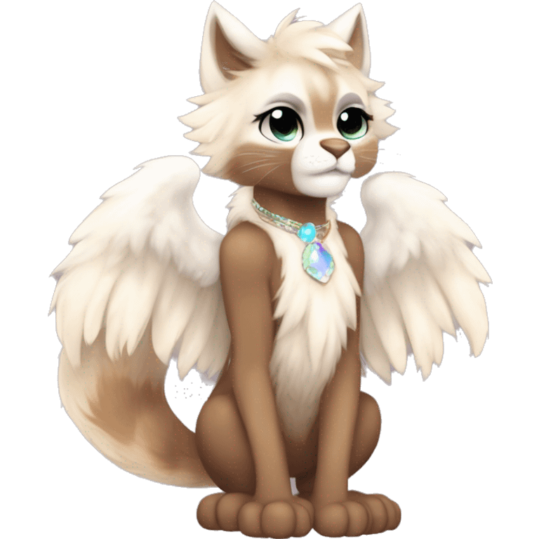 Furry, sparkle, iridescent, colorful, pastel, edgy, cool, fantasy beautiful, brown, beige, white, divine, godly, angelic, animal, anthro, full body, fursona, feline emoji