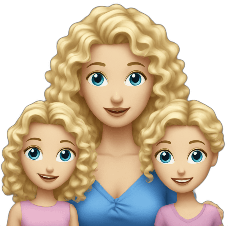 caucasian curly blonde blue eyed woman with her two daughters emoji