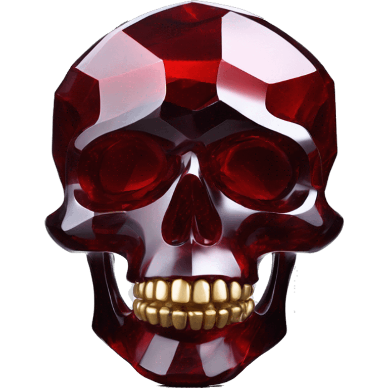 glass sculpture skull with a geometric, faceted design. The skull is standing upright on a base with angular and baroque features. The vibrant dark shade and red highlights the sharp edges and planes emoji