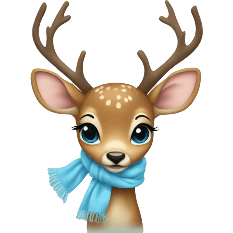 cute deer with baby blue scarf and bow emoji