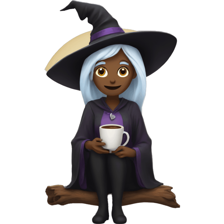 Witch with a coffee emoji