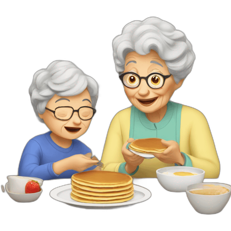 Granny eating pancakes with grandson emoji