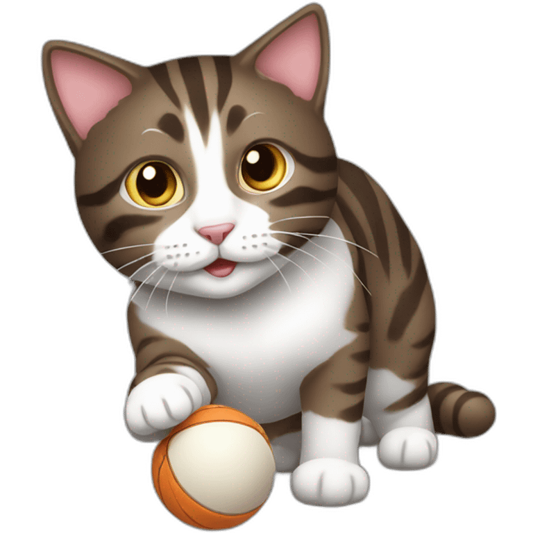 Dark brown and white Tabby Cat playing with a ball emoji