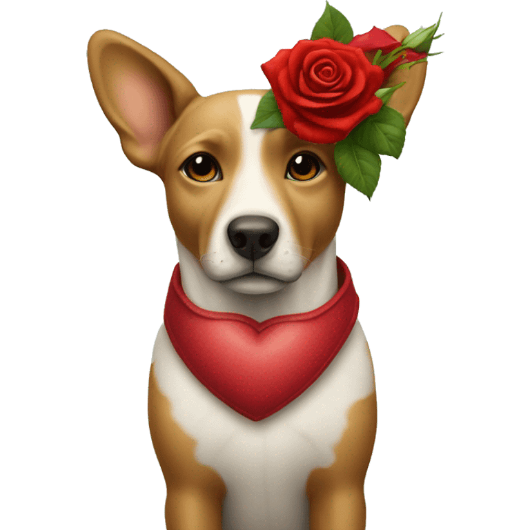 dog with a red heart, roses and a starbucks emoji