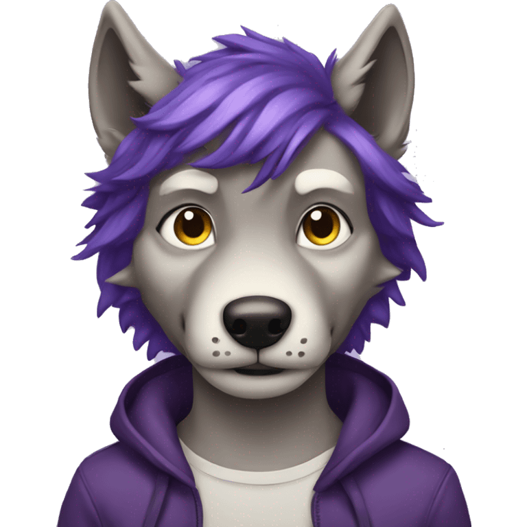 Anthropomorphic Wolf with purple hair  emoji