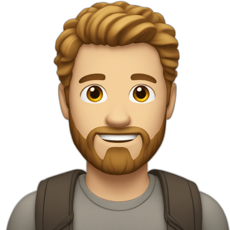 white man with short brown hair and beard pointing emoji