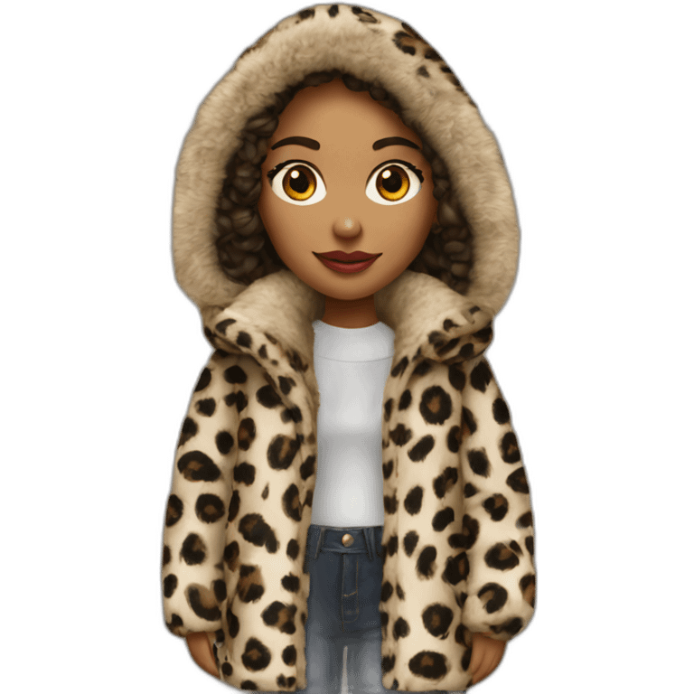 Winter girl in print leopard coat emoji