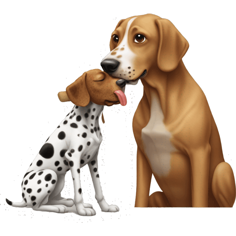 A brown Dalmatian eats a ginger man emoji