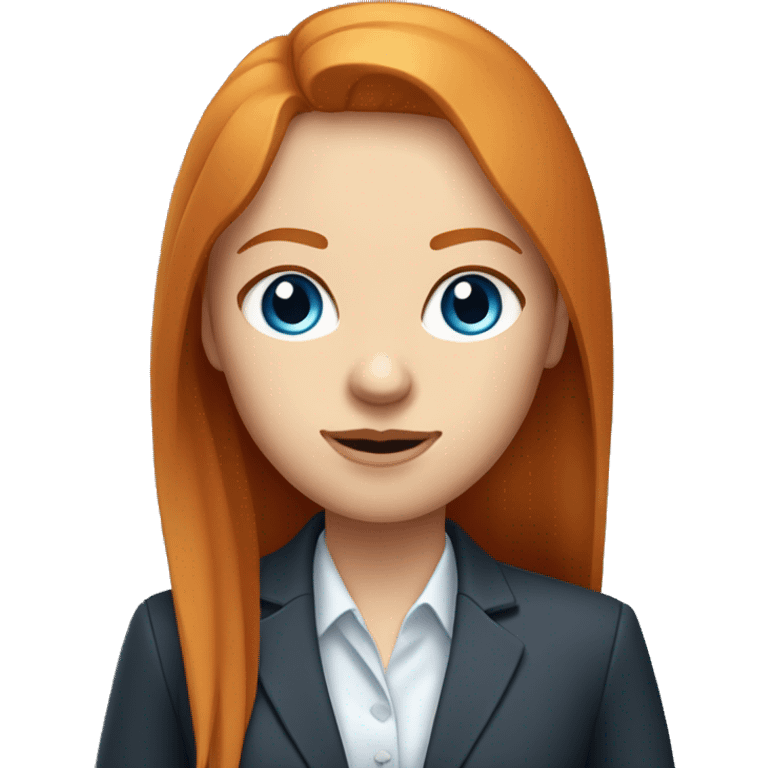 Portrait of a working modern ginger girl with long straight hair, blue eyes in business clothes emoji