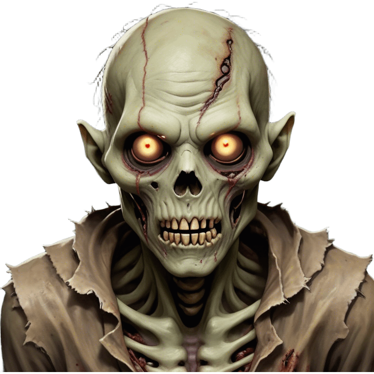 Cinematic Realistic WoW undead friendly zombie Portrait, head tilted epicly and inquisitively, showcasing grim resilience and defiant strength. His withered, pallid skin and intense, glowing eyes contrast starkly with his worn, earth-toned clothes, rendered in meticulous detail. With dynamic, high-contrast lighting and high shine, this portrait exudes an epic aura, capturing the relentless will of a battle-hardened undead friendly zombie. emoji