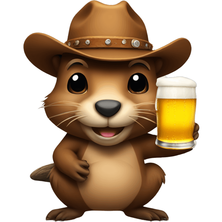 Beaver wearing a cowboy hat with a beer in hand emoji