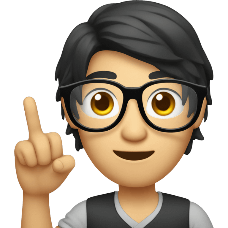 vietnamese developer black hair with eye glasses, hand with index finger pointing up emoji