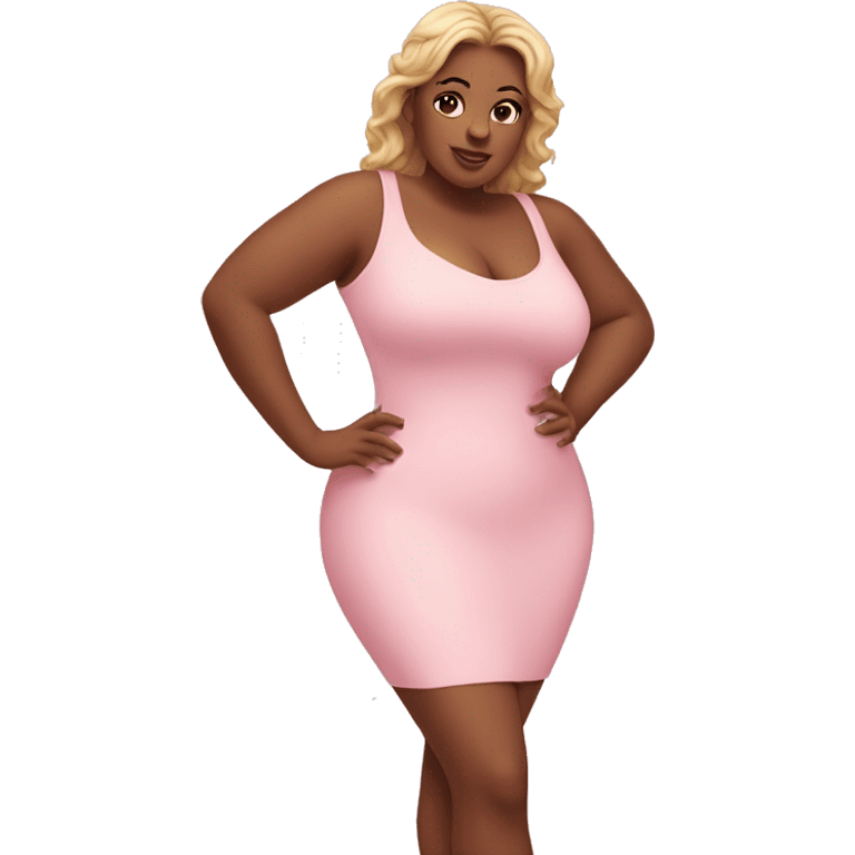 social media influencer with curvaceous body and light pink clothing emoji