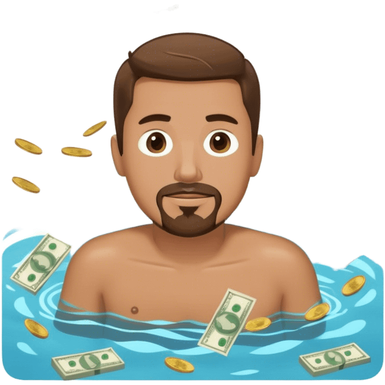 Man with short brown hair and a goatee swimming and a pile of money emoji