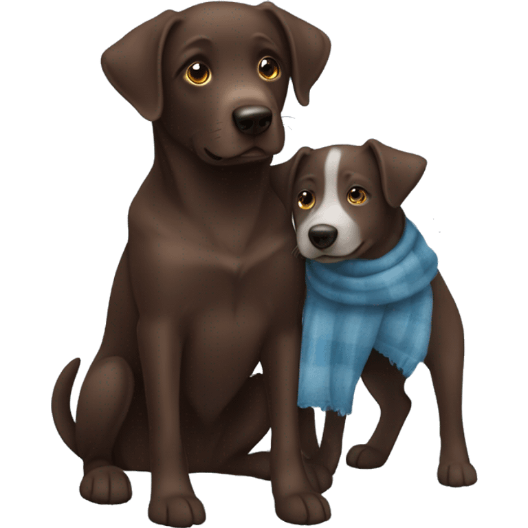 Chocolate Lab with Blue Heeler hugging each other  emoji