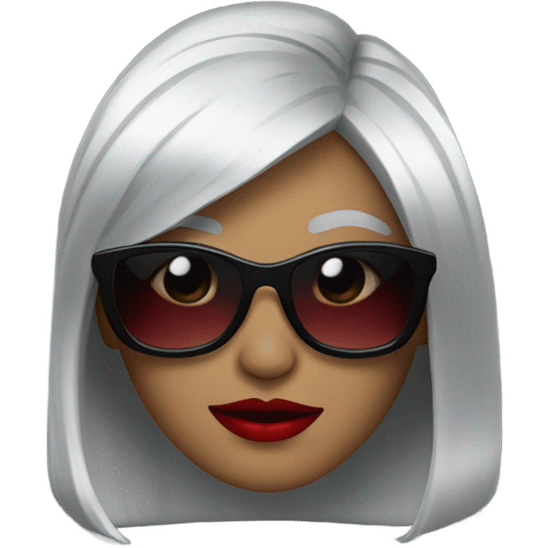 Silver hair red lips black sunglasses female  emoji