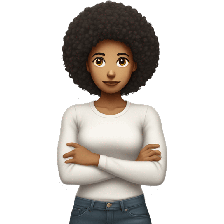 Mixed race girl with afro crossing her arms with back faced to front looking back and giving attitude and rolling eyes emoji