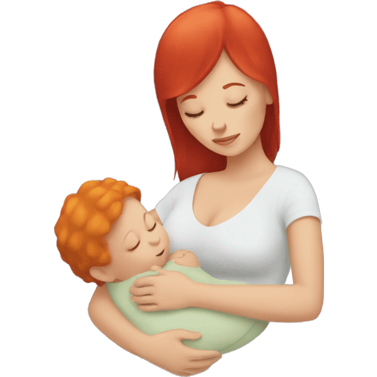 White woman with red hair holding a sleeping baby emoji