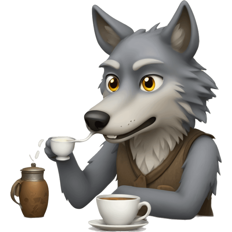 wolf drinking tea emoji