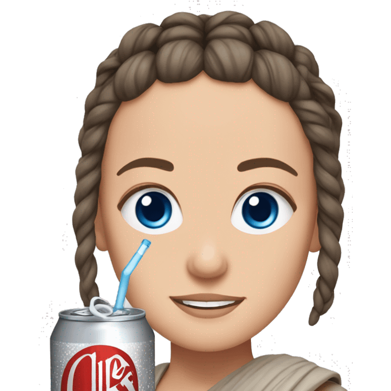 star wars  Rey with blue eyes and long braids holding Diet Coke  emoji