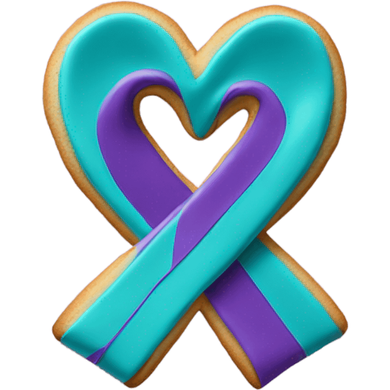 Purple teal Suicide awareness ribbon, heart cookie emoji