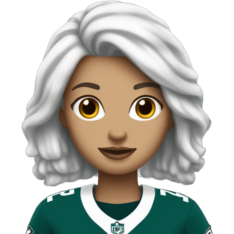 White female white hair wearing Philadelphia Eagles jersey emoji