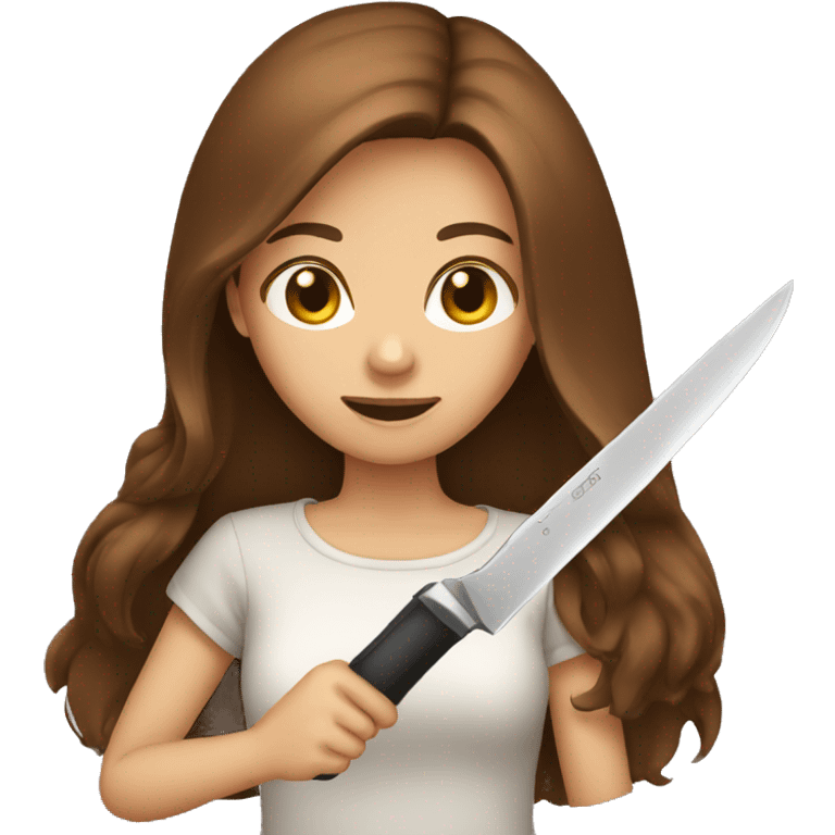 long brown hair girl holding knife emoji emoji