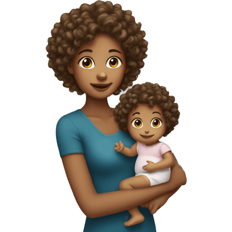 girl with curly hair holding baby  emoji