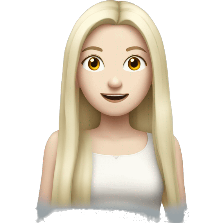 Pale girl with long black hair celebrating  emoji